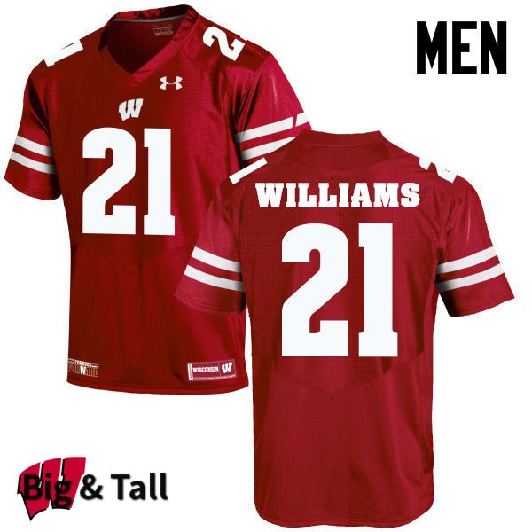 Wisconsin Badgers Men's #18 Caesar Williams NCAA Under Armour Authentic Red Big & Tall College Stitched Football Jersey DS40I68JC